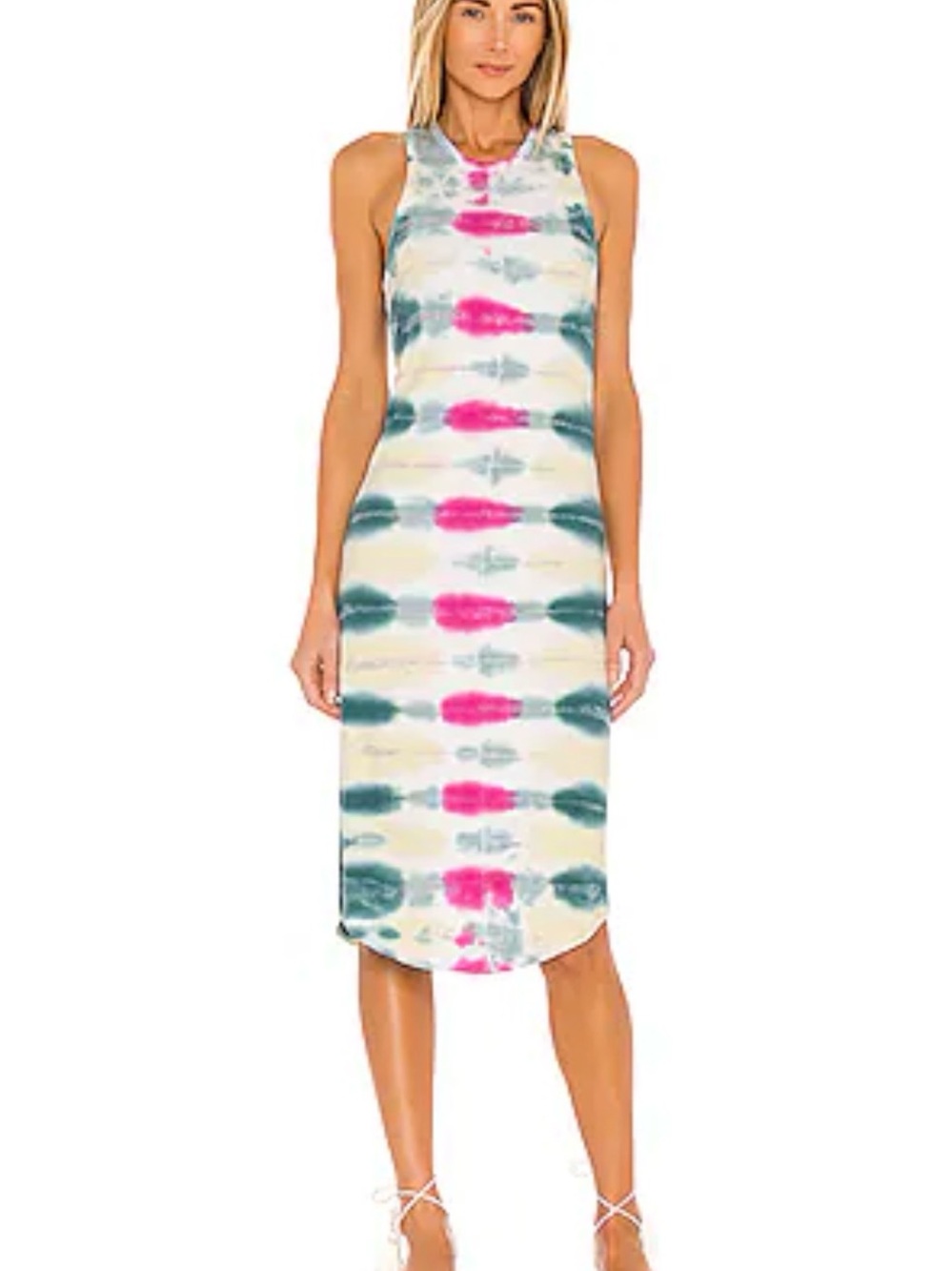 Sleeveless Tie-Dye Midi Dress in Pink & Teal